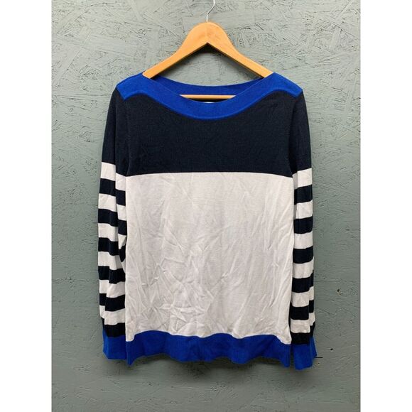 Michael Kors Women's Cream Blue Long Sleeve Pullover‎ Sweater Size Large - Picture 1 of 11